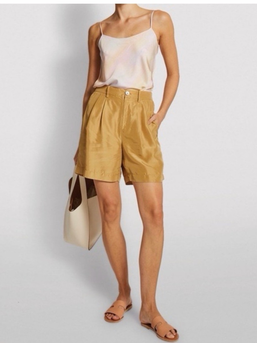 Vince Pleated High-Waist Bermuda Shorts in Mustard Yellow